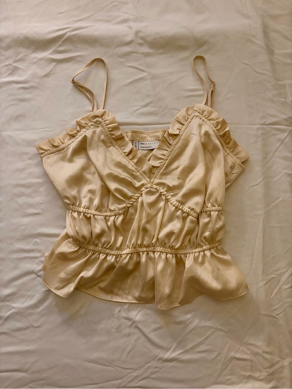 ASOS Satin Ruffle Peplum Cami in Cream
